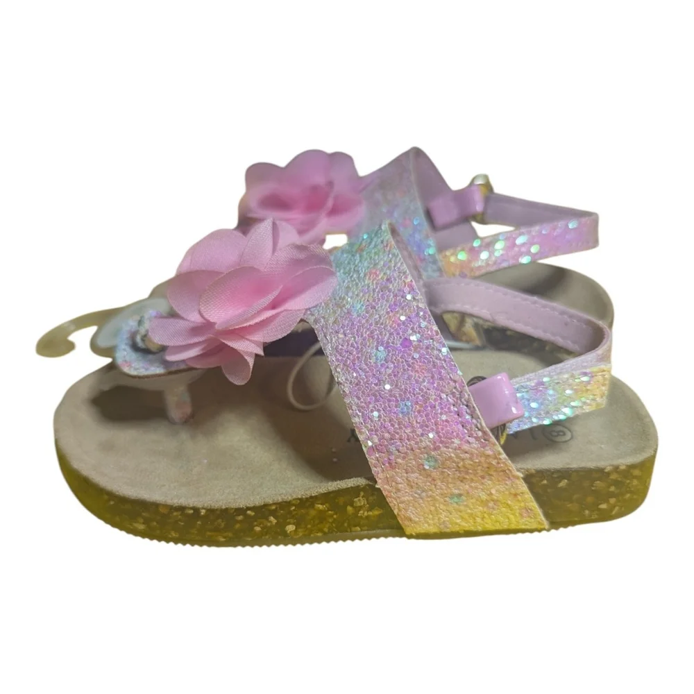 Laura Ashley Toddler Girl Sandals Sz 8 Pink Glitter Flower